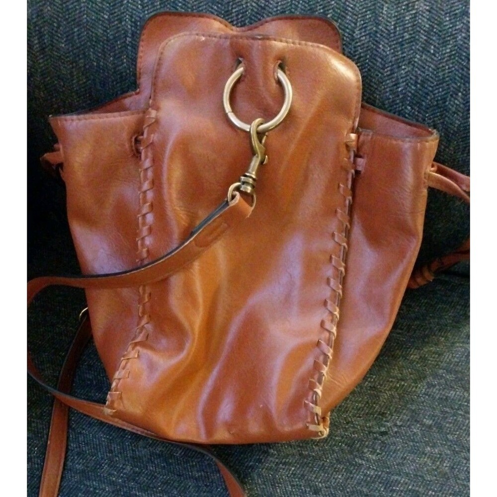 Universal Thread Brown Drawstring Crossbody Bag Bucket Purse Faux Leather Small - Picture 2 of 12
